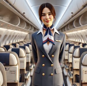 B737-800 항공기 승무원이 웃고 있는 사진