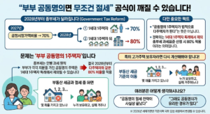 부부 공동명의 1주택은 1세대 1주택자 특례에서 제외될 수 있어, 2028년부터 다주택자와 동일한 80% 비율을 적용받게 됩니다.